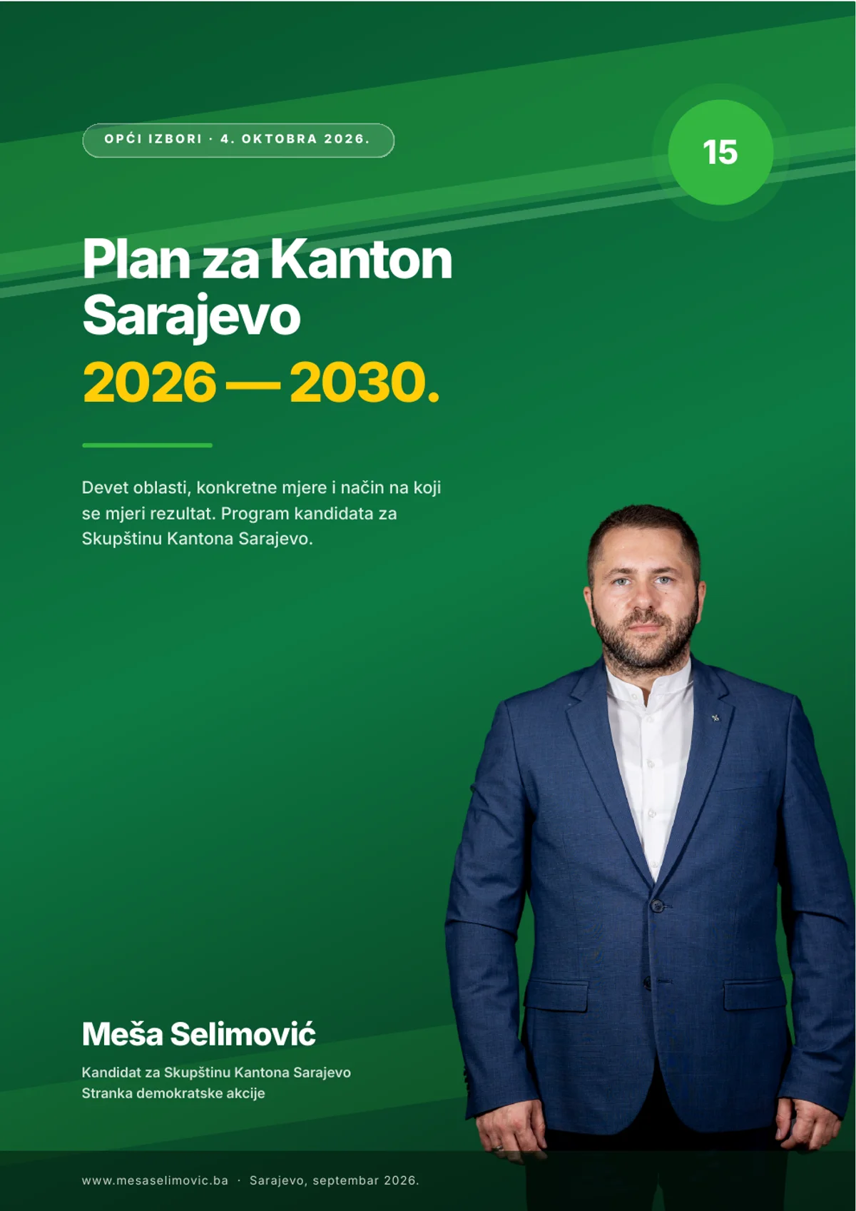 Naslovnica Programa rada Meše Selimovića za Kanton Sarajevo 2026–2030